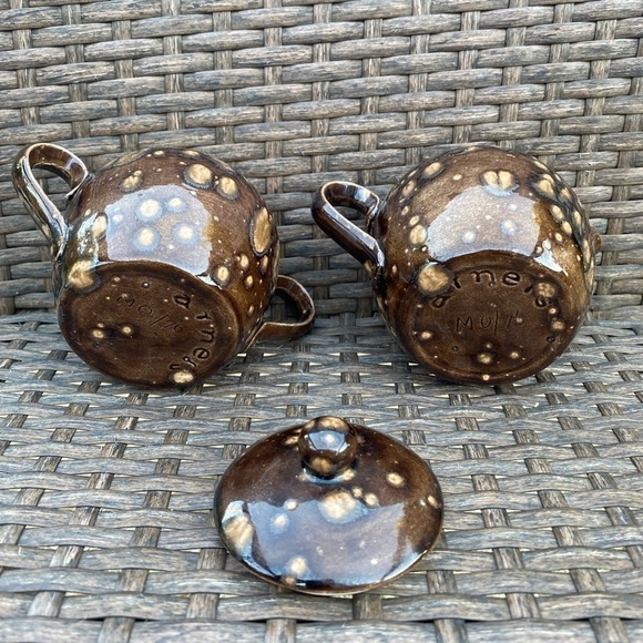 arnels 1970s Ceramic Creamer & Sugar Bowl Set Brown/Orange/Gold Coffee Tea VTG - Picture 7 of 9